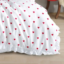 Fırfırlı Kalpli Çift Kişilik Nevresim Takımı | 4 Yastık Kılıfı | Lastikli Çarşaflı | 200 x 220 cm