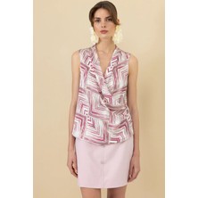 Ekol Kadın Desenli Kruvaze Bluz 3094 Pink