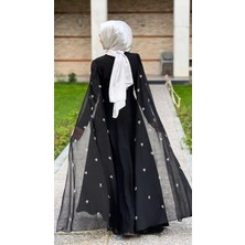 Jamila Sarah Kolları Uzun Pelerinli Taşlı Krep Elbise