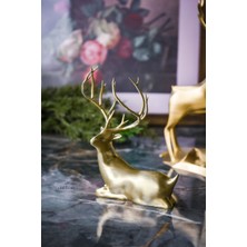 2'li 18CM Gold Altın ( Varak ) Dekoratif Hediyelik Obje Biblo Bioplastik Geyik Seti