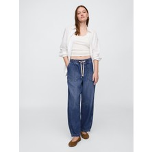 Gap Kadın Mavi Mid Rise Supersoft Pull-On Barrel Jean Pantolon