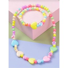 Kalp-Papatya Figürlü Çocuk Kolye Bileklik Takımı.