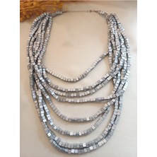 8 Sıra Bambu Silver Ahşap Çoklu Kolye