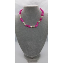 Pembe Kırık Taşlı Inci Kolye