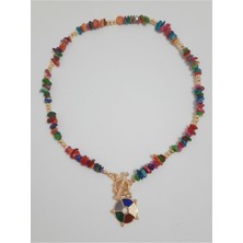 Renkli Mercan Taş Altın Kaplamalı Kolye