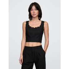 Gap Kadın Siyah Keten Karışımlı Crop Askılı Bluz