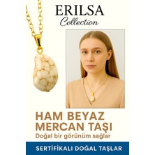 Sertifikalı Altın Renkli Ham Beyaz Mercan Taşı Kolye – Saflık, Huzur ve Spiritüel Koruma