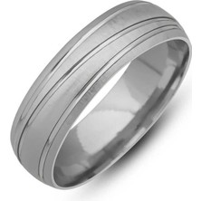 Gümüş Bombeli Çizgi Desenli Rodyum Alyans