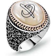 Gümüş Sedef Taşlı Eli Vav Erkek Yüzük