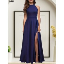 Halter Yaka Yırtmaçlı Krep Abiye Elbise