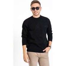 Mutlu City Erkek Orta Yaş ve Üzeri Sıkı Dokuma Triko Örgü Akrilik Kışlık Baba Yuvarlak Yaka Kazak 2050-SIYAH