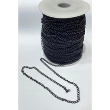 Hayalperest Boncuk Siyah Yassı Metal Kolye Zinciri 25 mt