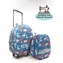 Kişiye Özel Isimli Çekçekli Çanta Ve Sırt Çantası Anaokulu/Kreş Seti (2'Li Set) Dino 2-6 Yaş