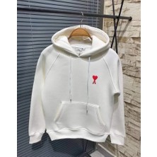 Nidam Butik Unisex Kapşonlu Baskılı Sweetshirt - Beyaz