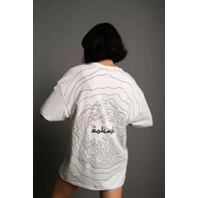 Nidam Butik Bisiklet Yakalı Sırt Baskılı Oversize T-Shirt - Beyaz