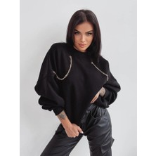 Nidam Butik Kadın Uzun Kollu Zincir Detay Iki Iplik Bluz