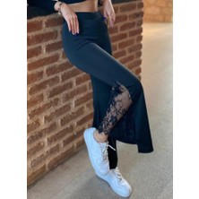 Nidam Butik Kadın Dantel Eklemeli Ispanyol Paça Scuba Tayt Pantalon