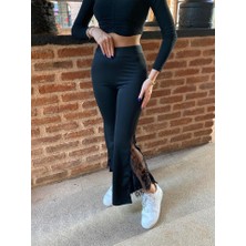 Nidam Butik Kadın Dantel Eklemeli Ispanyol Paça Scuba Tayt Pantalon