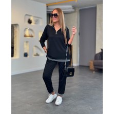 Nidam Butik Kadın Uzun Kollu Ribana ve Fermuar Detay Bluz ve Yüksel Bel Pantolon 2li Takım