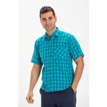 Eliş Şile Bezi Büyük Beden Kısa Kol Şile Bezi Erkek Gömlek Mint Kareli