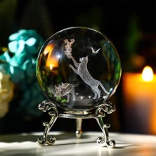 Hediyesahibi Dekoratif Metal Ayaklı 3D Cam Küre 6cm Ikili Kedi Tasarımlı Şık Aydınlatma