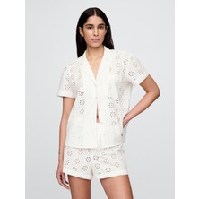 Gap Kadın Beyaz Eyelet Poplin Pijama Üstü