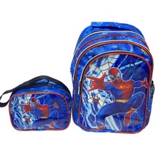 Örümcek Adamlı(Ayaklı Model) Desenli Kumaş Lüks Ilkokul Çantası 2'Li Takım