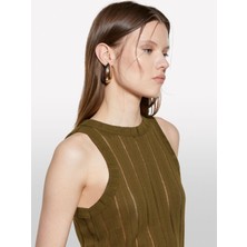 Sisley Sisley   Viskoz Karışımlı Halter Yaka Slim Fit Atlet Kadın Haki Atlet - 325P31WELH00X