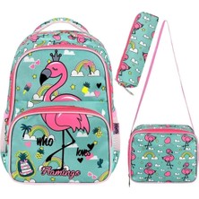 Lisanslı Flamingo Desenli Ilkokul Çantası,Termal Beslenme Çantası Ve Kalem Kutusu Seti