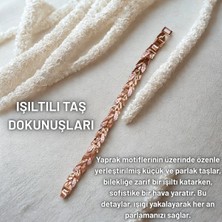 Hazemy 14K Altın Rengi Yaprak Motifli Işıltılı Taşlı Bileklik,xupıng Vip Kararmaz ve Solmaz Çelik Bileklik