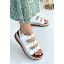 Zarif Kadın Jatay Beyaz Cilt Sandalet