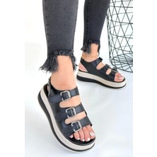 Zarif Kadın Jatay Siyah Cilt Sandalet