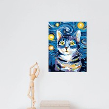 Tuvalle Düşünceli Kedi Sayılarla Boyama Seti, Hobi Seti, 40X50 Tablo, Fırça Boya Asma Aparatı Dahil, Zeki