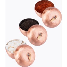 Dmt Copper Home El Işi Bakır Baharat Takımı 3 Lü Elma Motif Otantik Görünüm El Dövmesi Yaprak Döşemeli (Çap 10,5 Cm)