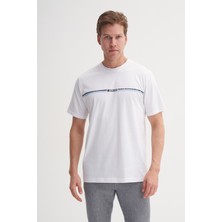 Cazador 25YCEED04135 Beyaz Erkek Regular Fit Önden Baskılı Bisiklet Yaka T-Shirt