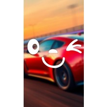 Gülen Yüz, Emoji Araba-Motosiklet Cam Etiket Sticker 13X7CM Beyaz Renk