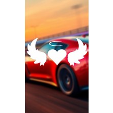 Kalpli Kanat Araba Motosiklet Cam Etiket Sticker 24X11CM Beyaz Renk