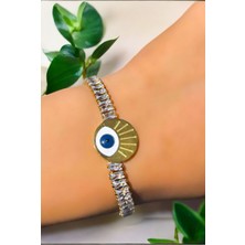Madalyon Göz Charm Zirkon Taşlı Çelik Bileklik