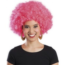 Pembe Renk Kıvırcık Afro Bonus Parti Peruğu
