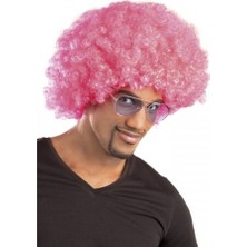 Pembe Renk Kıvırcık Afro Bonus Parti Peruğu