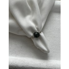 8 mm Kan Taşı Ayarlanabilir Gümüş Tel Yüzük