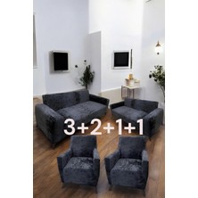 Kadife 3+2+1+1 Likralı Esnek Yıkanabilir Koltuk Örtüsü, Parlak Kadife 3+2+1+1 Koltuk Kılıfı
