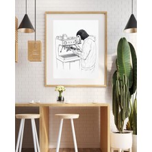 Tukan Barista Çizgi Sanat Poster – Komik Kahve Istasyonu Duvar Sanatı, Kuş Başlı Barista