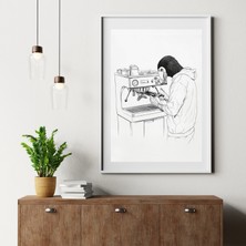 Tukan Barista Çizgi Sanat Poster – Komik Kahve Istasyonu Duvar Sanatı, Kuş Başlı Barista