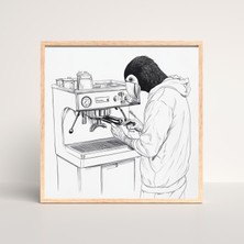 Tukan Barista Çizgi Sanat Poster – Komik Kahve Istasyonu Duvar Sanatı, Kuş Başlı Barista