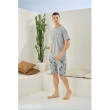 Kocabey Erkek Bisiklet Yaka Gri Şortlu Pijama Takım