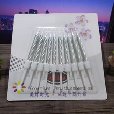 10 Adet Yüksek Kalite Kıvrımlı Metalik Gümüş Mum 8 cm Gümüş Pasta Mumu Parlak Gümüş Doğum Günü Mumu