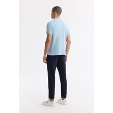 AVVA Erkek Mavi Kıvrılmaz Polo Yaka %100 Pamuk Basic Regular Fit T-Shirt B001032