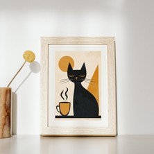 Kahve Temalı - 3’lü Minimal Kedi Poster Seti - Retro Sanat Seti