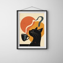 Kahve Temalı - 3’lü Minimal Kedi Poster Seti - Retro Sanat Seti